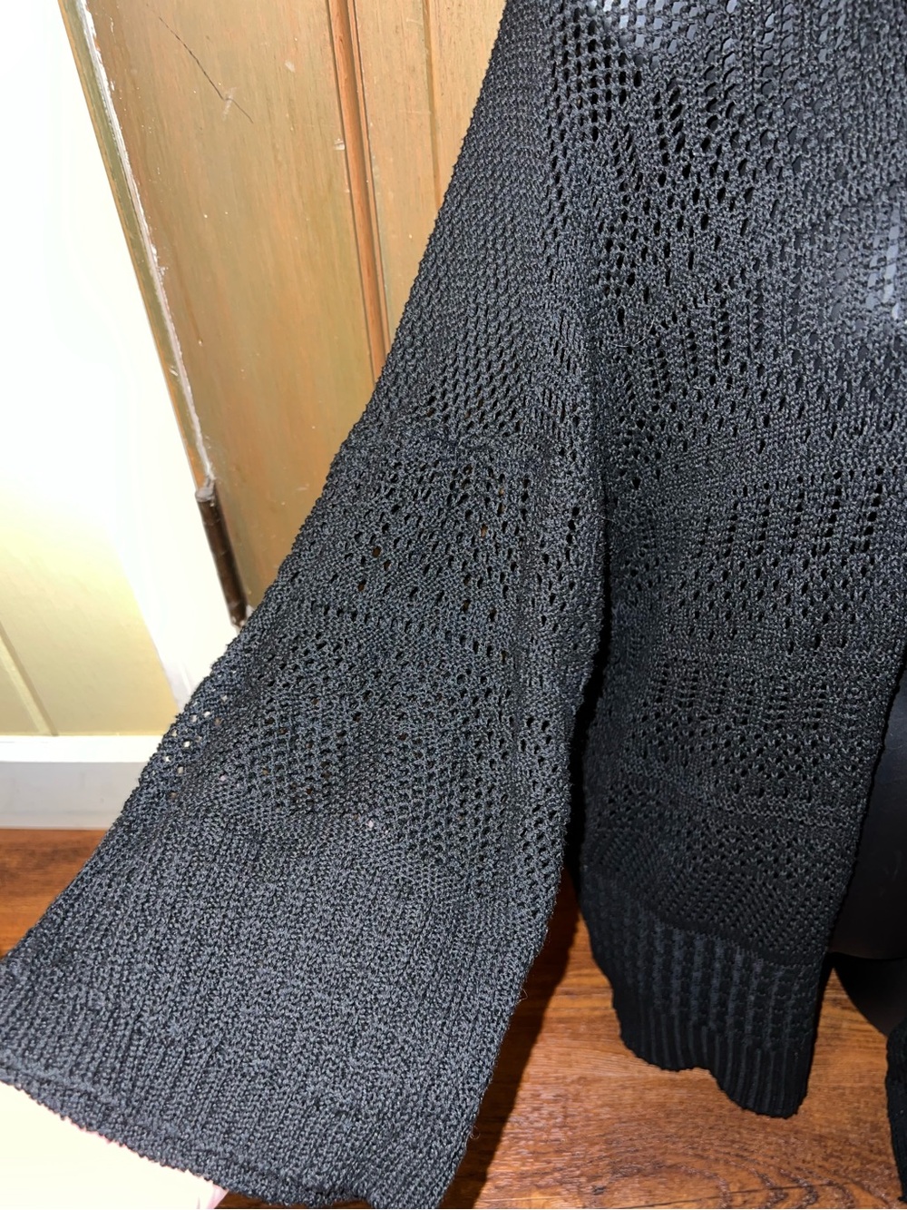 Black Crochet Knit Oversized Boho Wide Sleeve Mesh Flowy Cardigan One Size - Picture 4 of 7